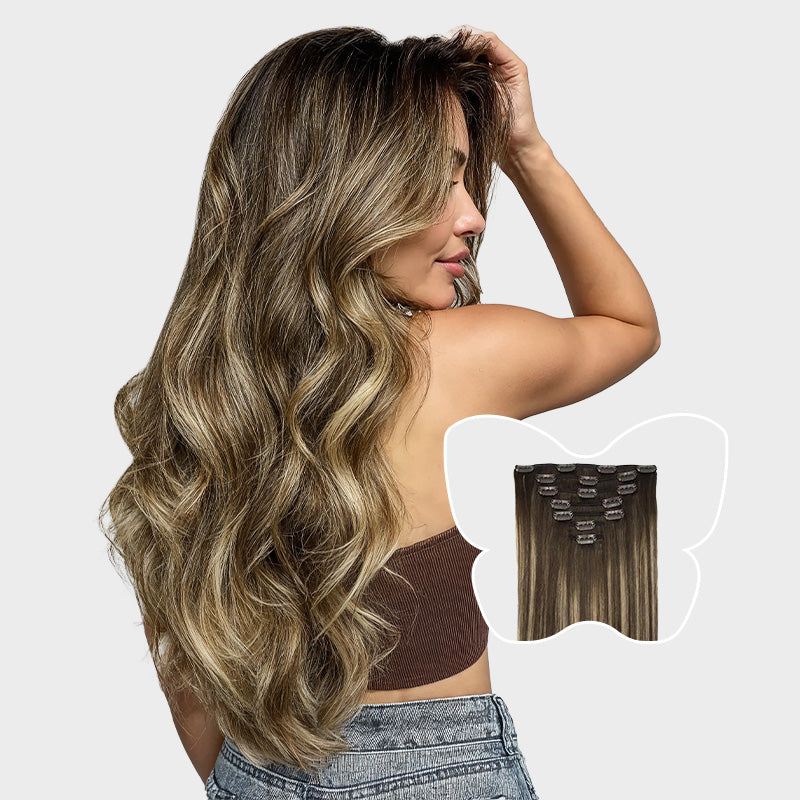 7-Piece Chocolate Brown Honey Blonde Balayage (4264) Clip in Hair Extensions