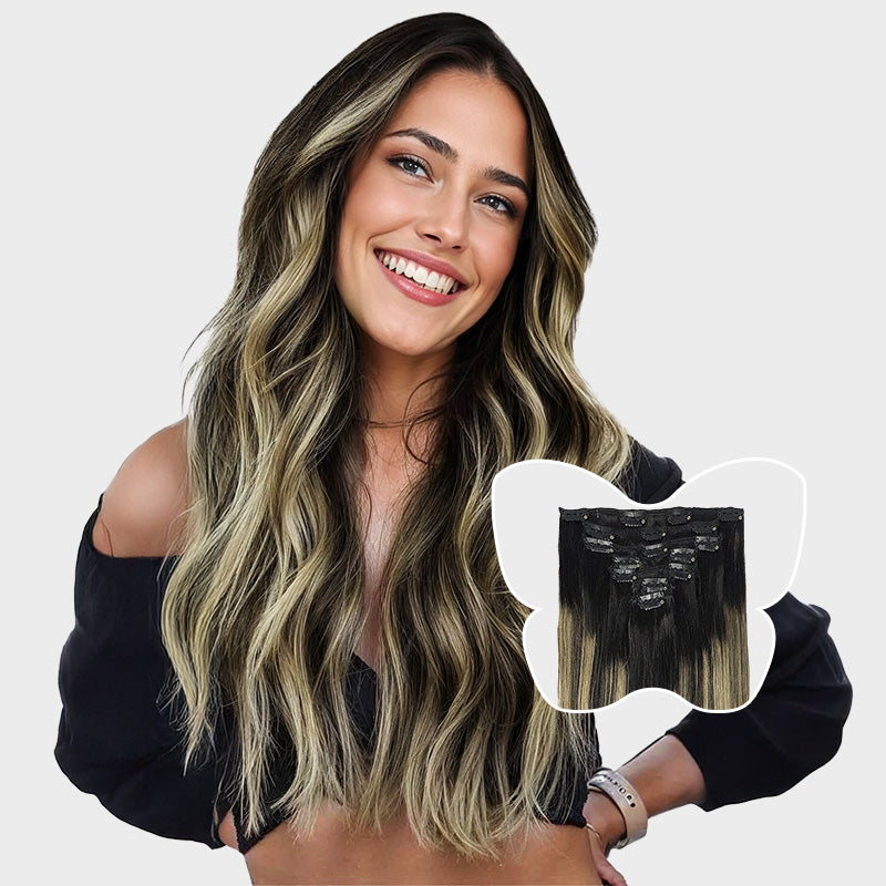 7-Piece_Natural_Black_Light_Blonde_Balayage_1B191B_Clip_in_Hair_Extensions