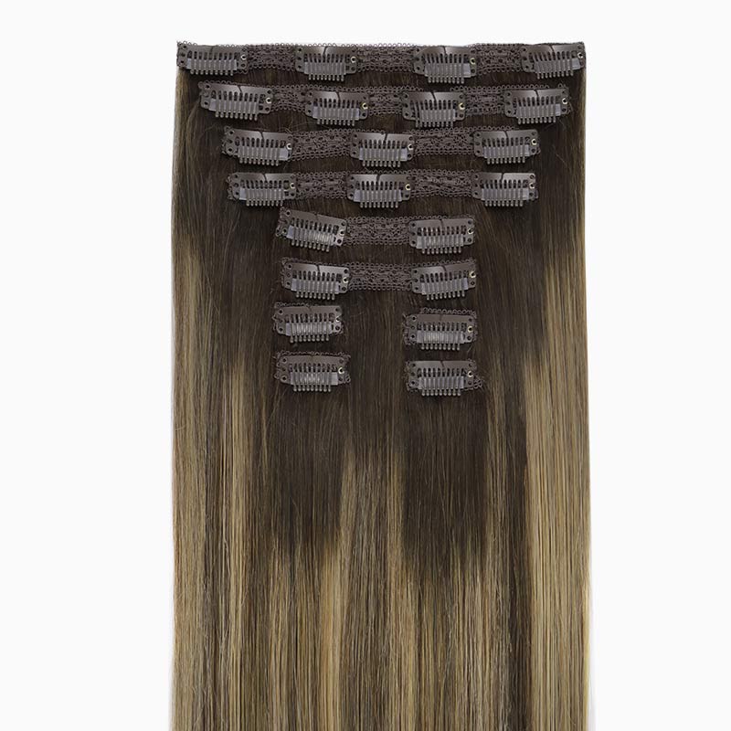 Classic Chocolate Brown / Caramel Blonde Balayage (4/27/4) Clip-Ins