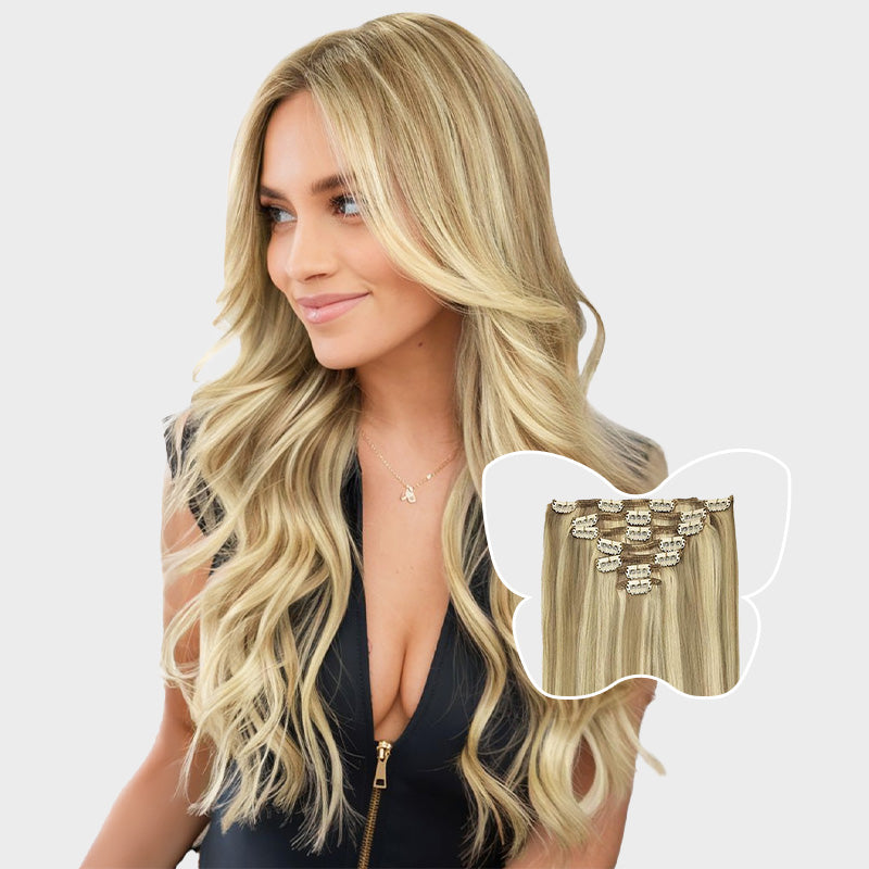7 piece clipin hair extensions highlighted blonde Amazon.com : Clip in Hair Extensions Real Human Hair Clip in  main image 4
