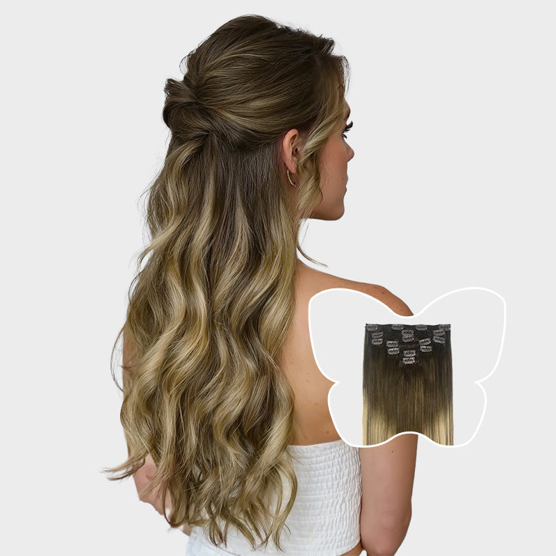 7-Piece_Walnut_Brown_Ash_Brown_Bleach_Blonde_Balayage_38613_Clip_in_Hair_Extensions