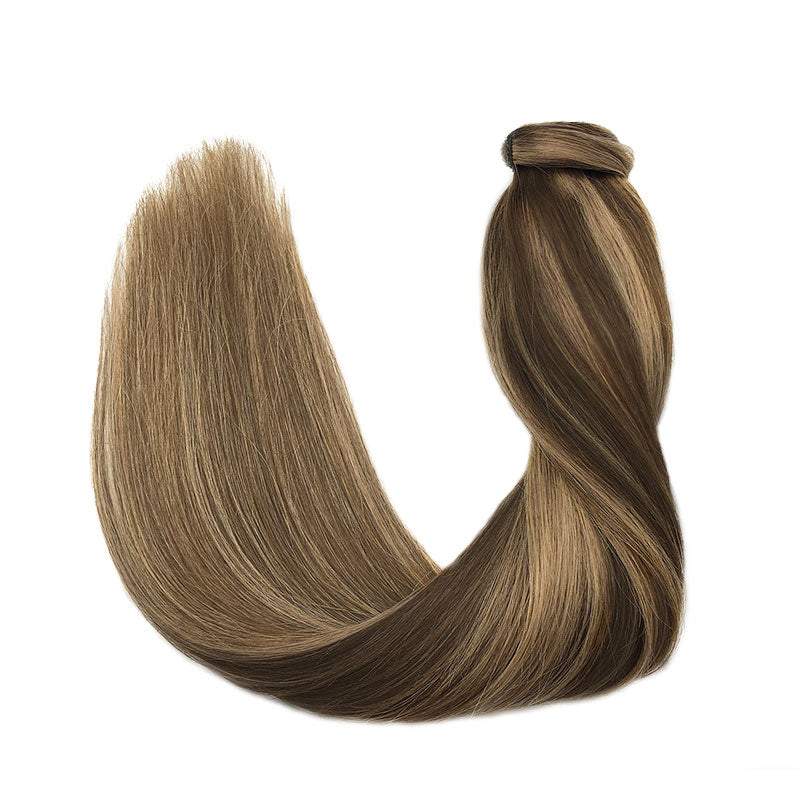 Chocolate Brown / Caramel Blonde Highlights (4/27) Ponytail